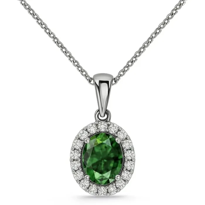 Colgante Esmeralda Oval 1,00 y orla de diamantes - Collane in pietra verde
