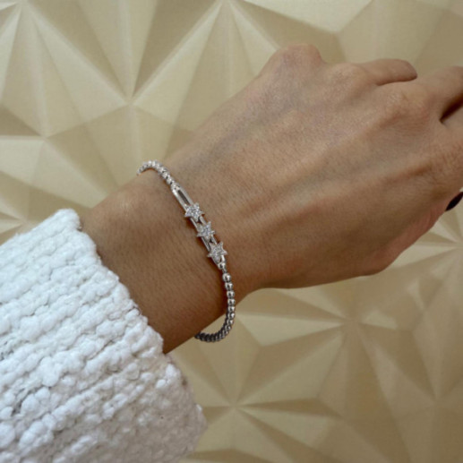 Pulsera Oro blanco y Diamantes Elástica Tres Estrellas Colette - PULSERAS 2