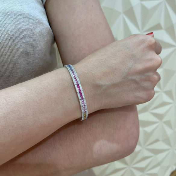 Bracelet with Diamonds and Multicolor Sapphires in Degradé - Stones Color Bracelets