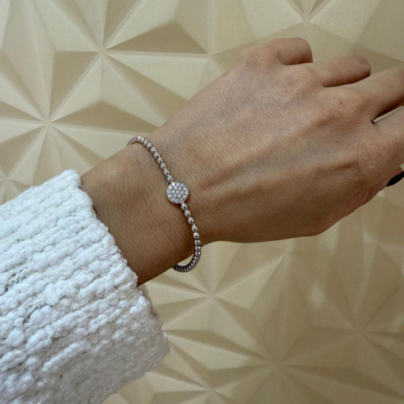 Pulsera Elástica de Oro y Rosetón Central de Diamantes Colette - PULSERAS
