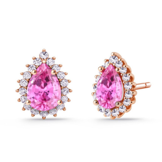 Pendientes zafiro rosa y diamantes Alba Oro rosa - Pendientes Otras Piedras de Colores