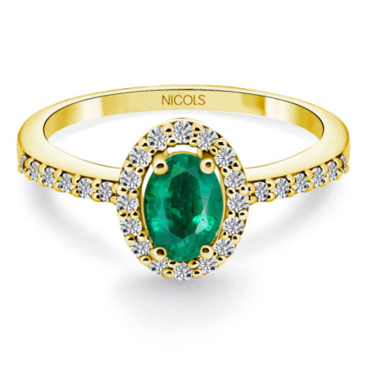 Anillo Esmeralda Diamantes Oro Amarillo Dalia Sunset - Anillos de Compromiso Verde