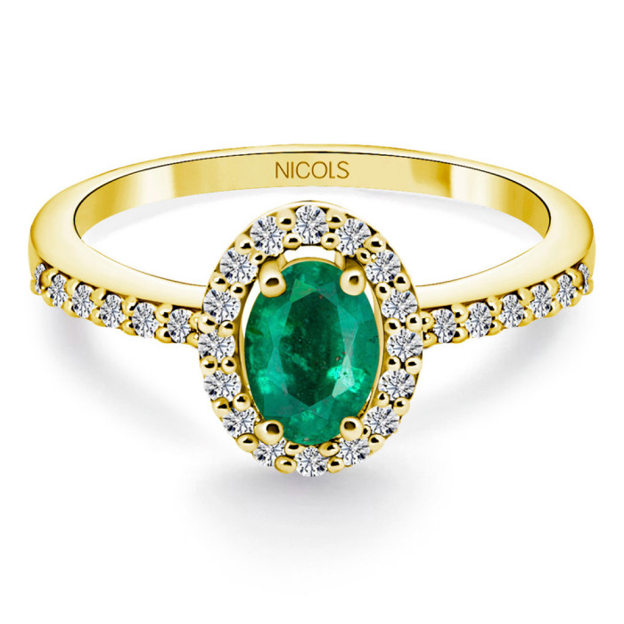 Anillo Esmeralda Verde Dalia Sunset 0.60 Oro Amarillo - Bagues de fiançailles vertes
