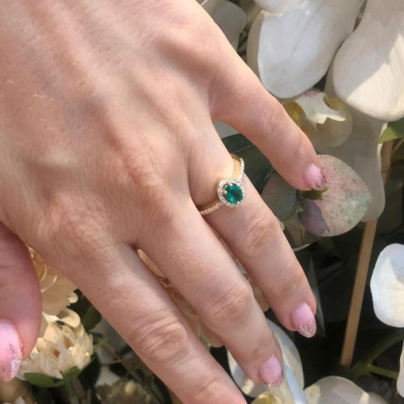Anillo Esmeralda Verde Dalia Sunset 0.60 Oro Amarillo - Bagues de fiançailles vertes