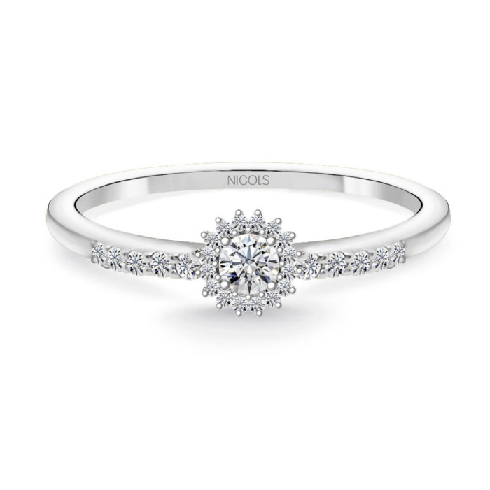 Anillo Solitario Margarita 0.15 brazo diamantes - ANELLI