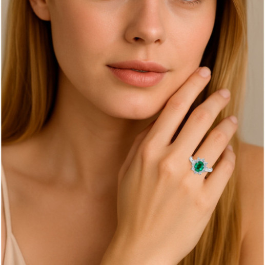 Anillo esmeralda y diamantes Dalia - Anéis esmeralda 2