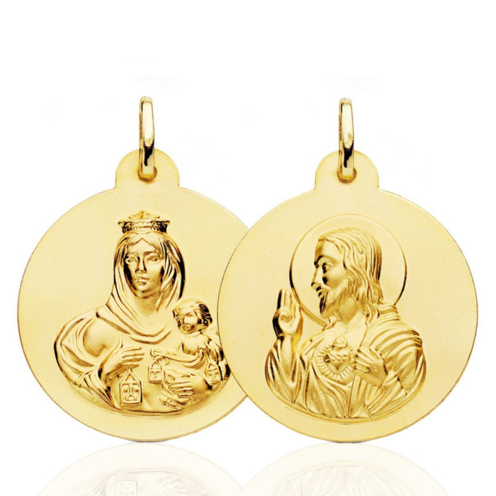 Scapular 28mm Virgin of Carmen and Heart of Jesus 18K - Scapular medals