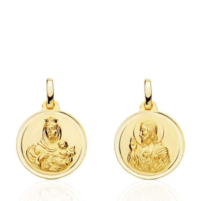 Escapulario 16Mm Virgen Del Carmen Y Corazón De Jesús Bisel 18K - Medalhas escapulares