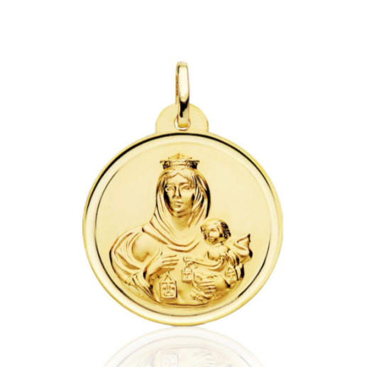 Medalla 26mm Virgen del Carmen Bisel Liso 18K - Medallas de Vírgenes