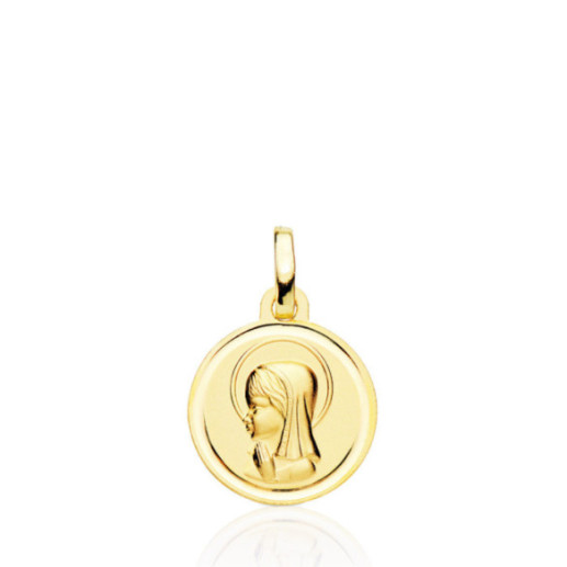 Medalla 14mm Virgen Niña Bisel Liso 18K - Medallas de Vírgenes