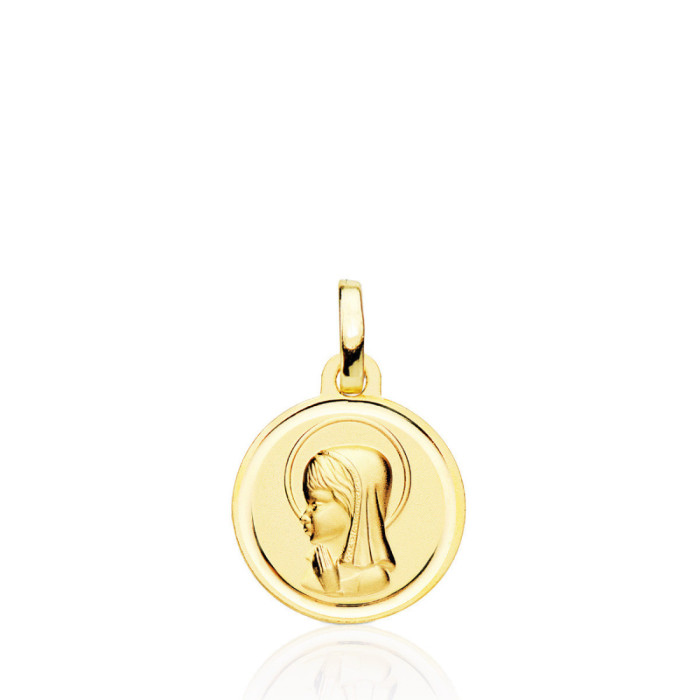 Medalla 14mm Virgen Niña Bisel Liso 18K - Medallas de Vírgenes