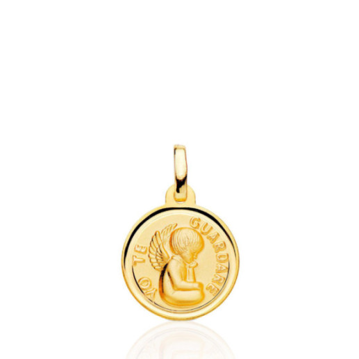 Medalla 14mm Angel de la Guarda Bisel Liso 18K - Medaglie di Angeles