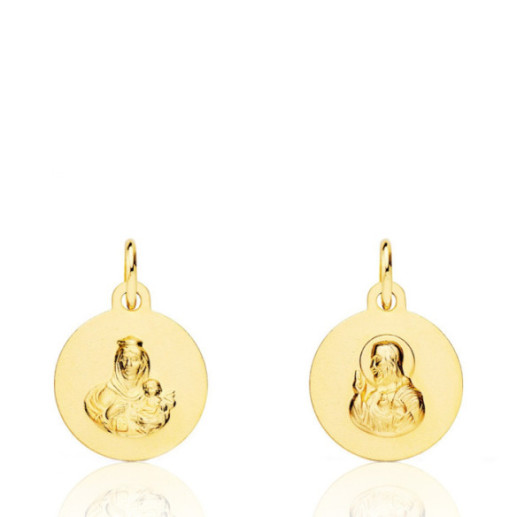 Escapulario 12mm Virgen del Carmen y Corazón de Jesús 18K - Medalhas escapulares