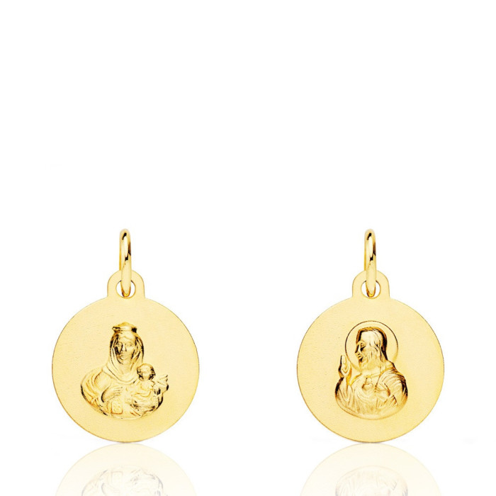 Scapular 12mm Virgin of Carmen and Heart of Jesus 18K - Scapular medals