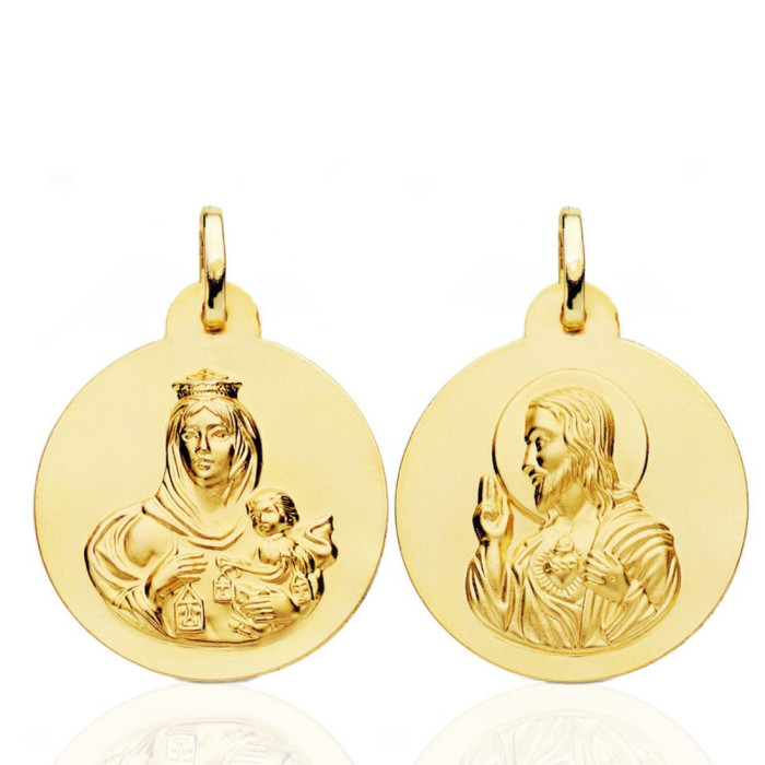Scapular 24mm Virgin of Carmen and Heart of Jesus 18K - Scapular medals