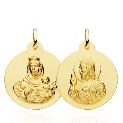 Escapulario 26mm Virgen del Carmen y Corazón de Jesús 18K - Médailles scapulaires