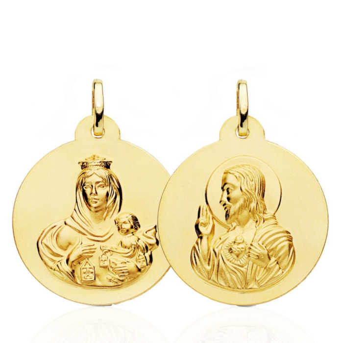 Escapulario 26mm Virgen del Carmen y Corazón de Jesús 18K - Scapular-Medaillen