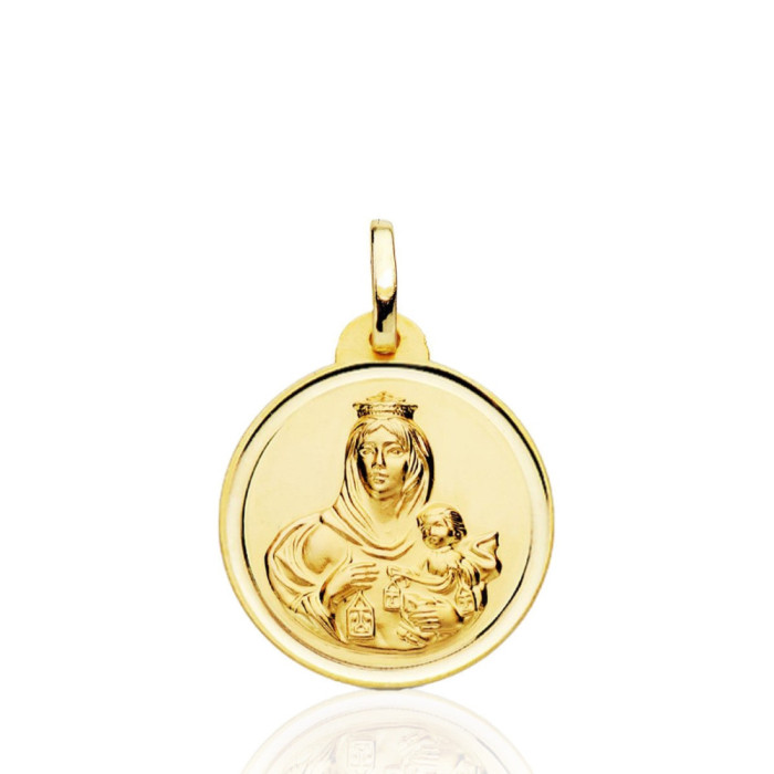 Medalla 20mm Virgen del Carmen Bisel Liso 18K - Medallas de Vírgenes