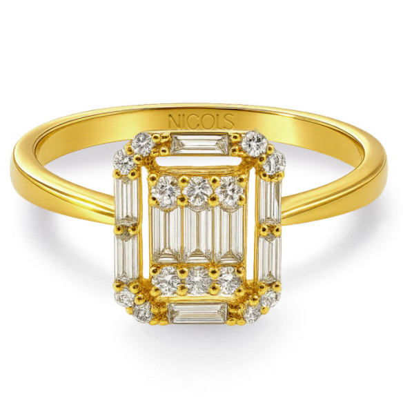 Anillo Diamantes Oro Amarillo Minerva - Talla Baguette