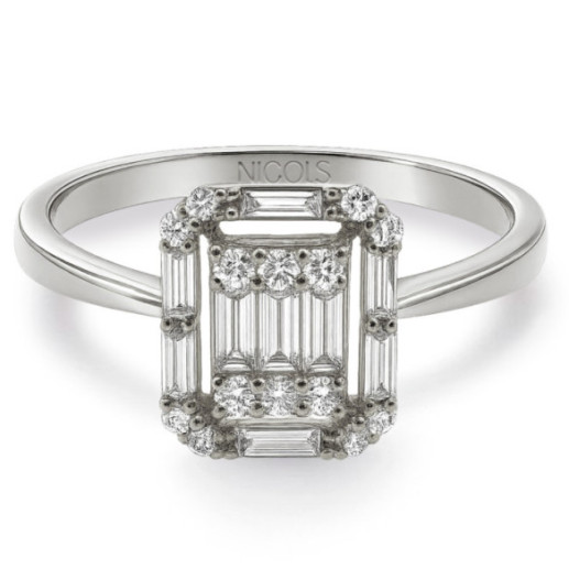 Anillo Diamantes Oro Blanco Minerva - Sculpture baguette