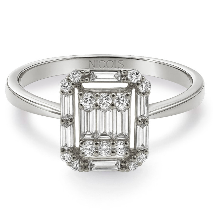 Minerva White Gold Diamond Ring - Carving baguette