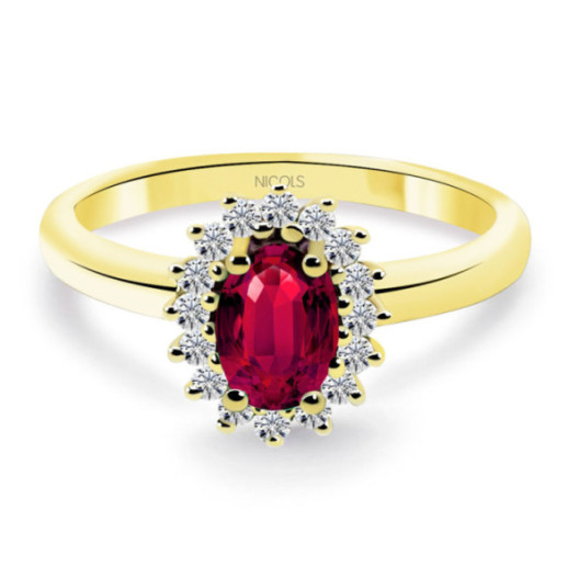 Anillo Diamantes y Rubi Dalia oro amarillo 0.50 - Anéis de rubi