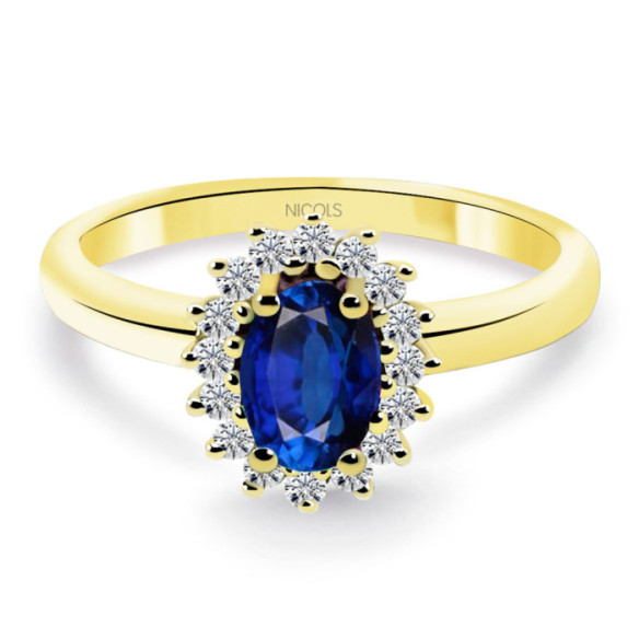 Anillo diamantes y zafiro Oro Amarillo Dalia 0.50 - Anillos Compromiso Aniversario