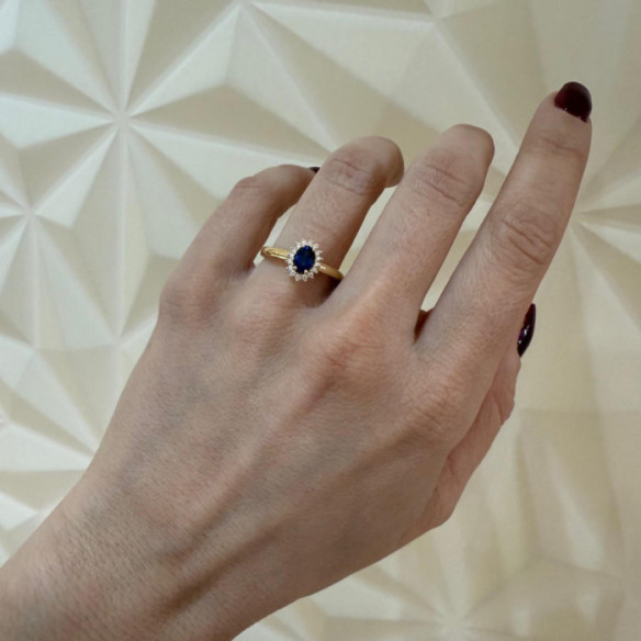 Anillo diamantes y zafiro Oro Amarillo Dalia 0.50 - Anillos Compromiso Aniversario
