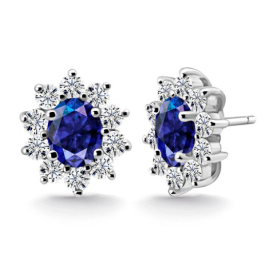 Pendientes Zafiro y Diamantes Dalia Oro Blanco - Brincos Outras pedras coloridas