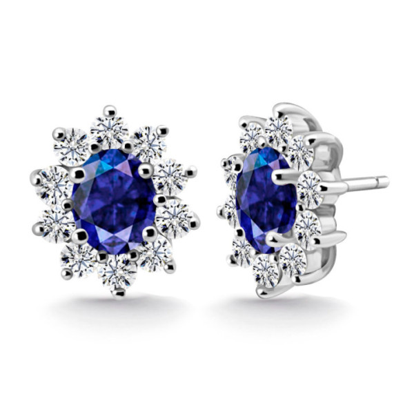 Pendientes Zafiro y Diamantes Dalia Oro Blanco - Brincos Outras pedras coloridas
