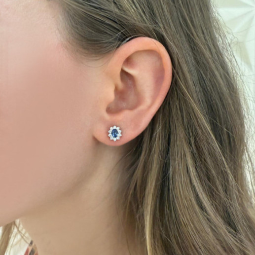 Pendientes Zafiro y Diamantes Dalia Oro Blanco - Brincos Outras pedras coloridas 2