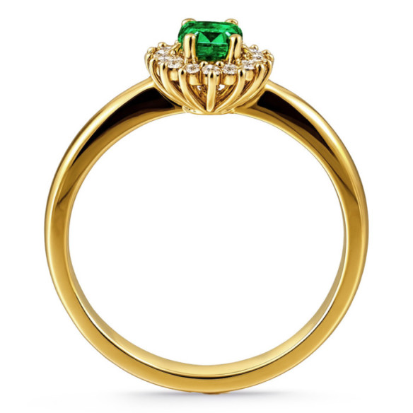 Anillo Esmeralda y Diamantes Oro Amarillo Dalia 0.50 - Bagues de fiançailles d'anniversaire