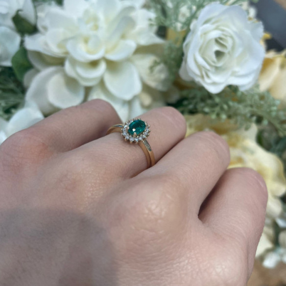 Anillo Esmeralda y Diamantes Oro Amarillo Dalia 0.50 - Jubiläums Verlobungsringe