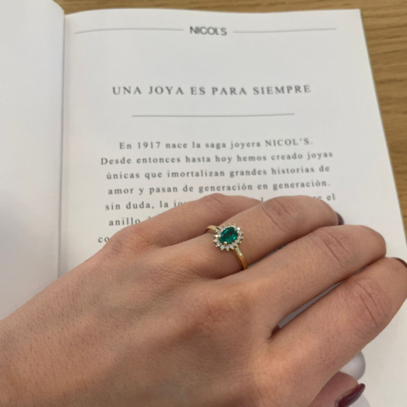 Anillo Esmeralda y Diamantes Oro Amarillo Dalia 0.50 - Compromisso de aniversário de anéis