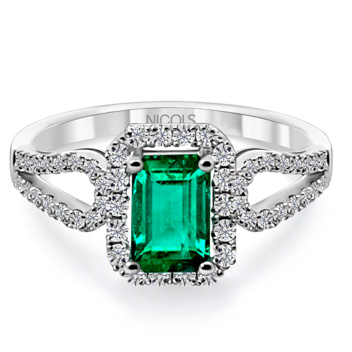 Anillo Esmeralda Oro Blanco Diamantes Royal Jewels - Anéis esmeralda