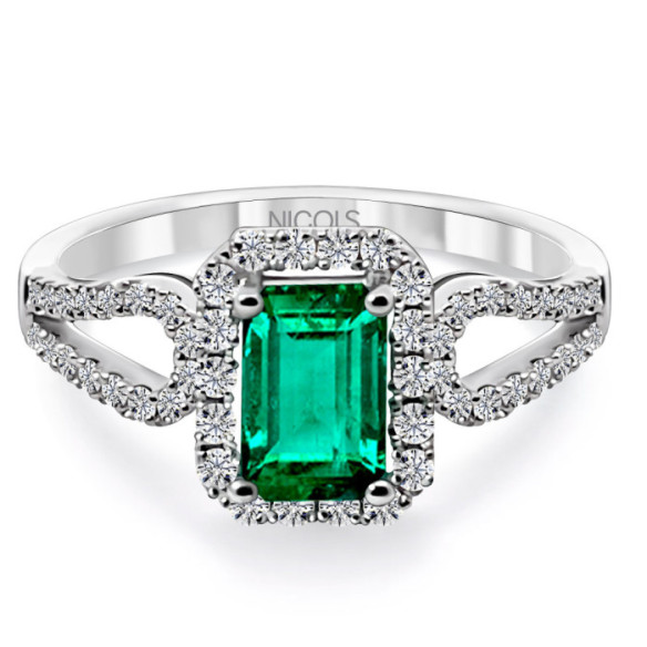 Anillo Esmeralda Oro Blanco Diamantes Royal Jewels - Anéis esmeralda