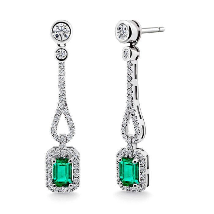 Pendiente Esmeralda Oro Blanco Diamantes Royal Jewels - Orecchini smeraldi