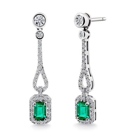 Pendiente Esmeralda Oro Blanco Diamantes Royal Jewels - Boucles d'oreilles émeraude