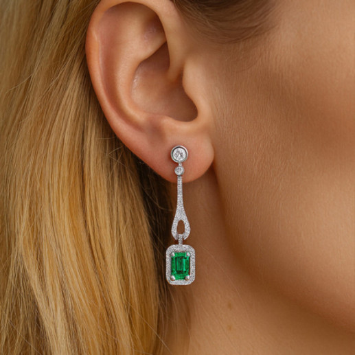 Pendiente Esmeralda Oro Blanco Diamantes Royal Jewels - Pendientes de Esmeraldas 2