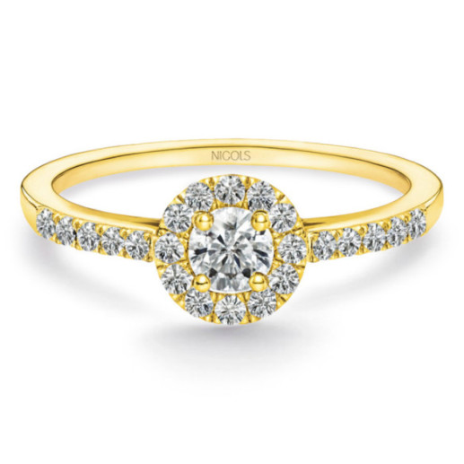 Anillo Solitario Diamante Oro Amarillo Clavel 0,15ct. - Talla Brillante