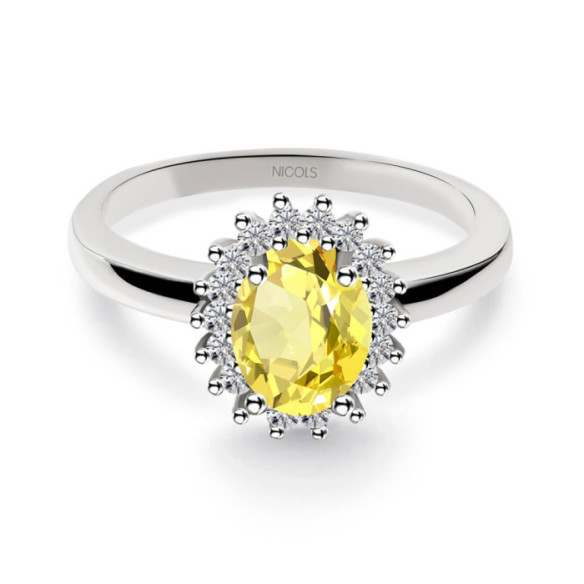 Anillo Zafiro Amarillo Dalia 0.90 - Anillos Compromiso Aniversario