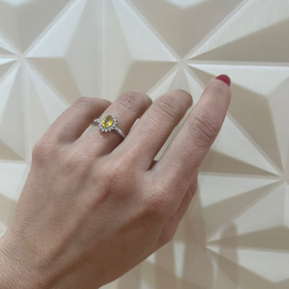 Anillo Zafiro Amarillo Dalia 0.90 - Bagues de fiançailles d'anniversaire