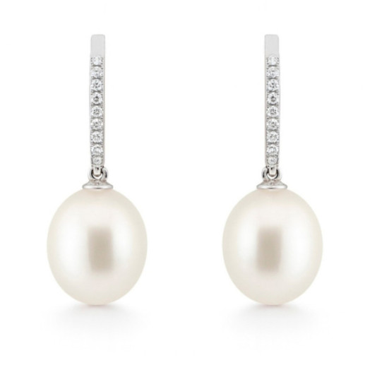 Serenity White Gold Pearl and Diamond Earrings - Pearl Earrings