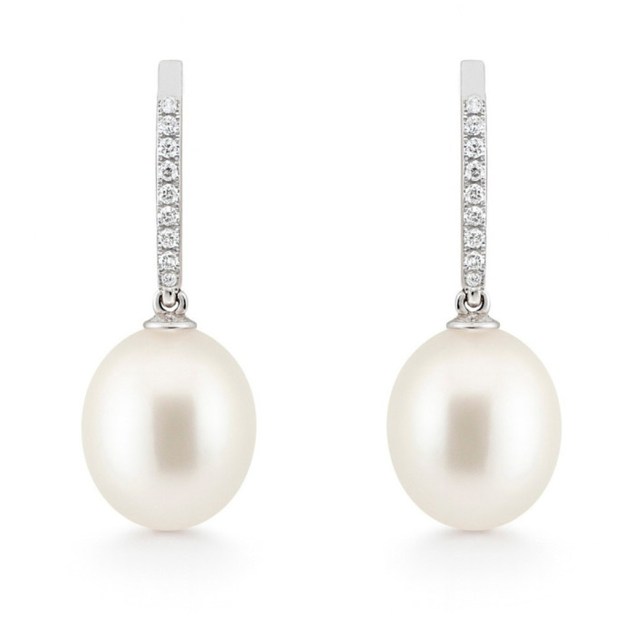Serenity White Gold Pearl and Diamond Earrings - Pearl Earrings