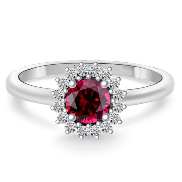 Anillo rubi Margarita 0.60 diamantes en orla - Anillos de Compromiso Rojo