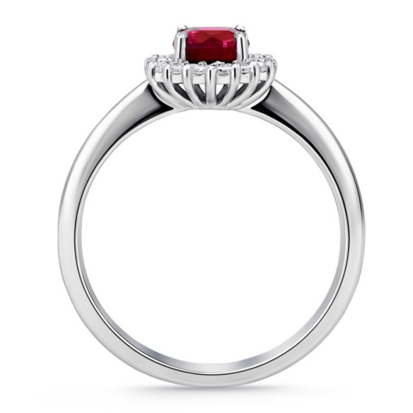 Margarita Ruby Ring with 0.60 Diamonds in a Border - Red Engagement Rings