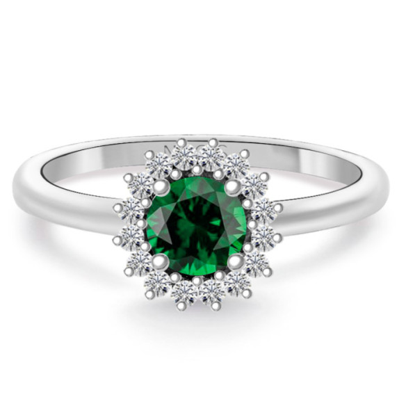 Anillo esmeralda Margarita 0.60 diamantes en orla - Anillos de Esmeralda