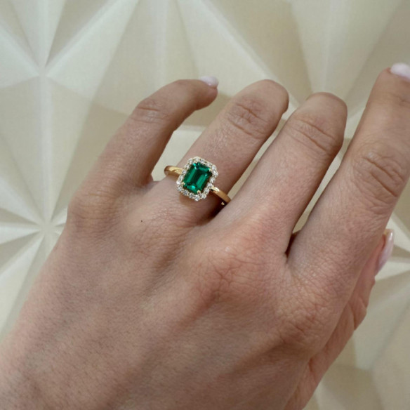 Anillo Esmeralda y Diamantes Sunset 0.75 Ct - Anéis esmeralda