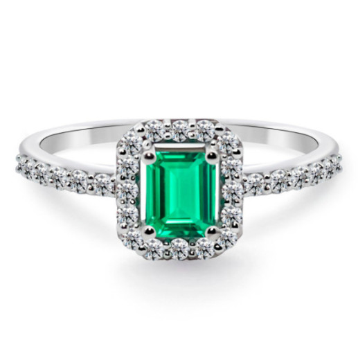 Anillo Esmeralda Sunset Rectangle 0.55Ct Oro Blanco - ANELLI
