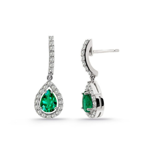 Pendientes Esmeralda 1.38Ct Oro Blanco Sunset Drop - Brincos Esmeralda